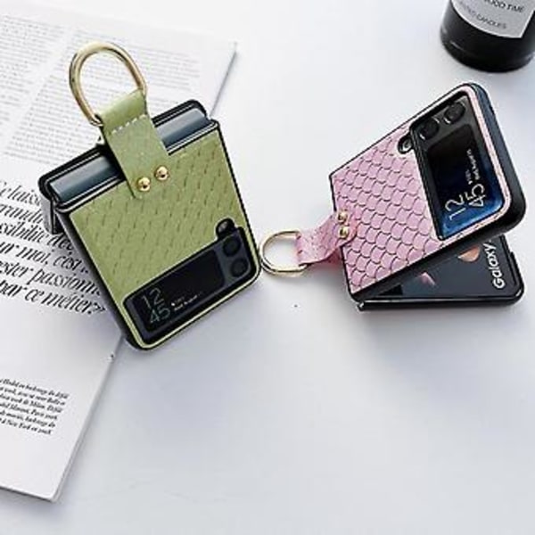 Fisk-skæl Mønster Etui Kompatibel Med Samsung Galaxy Z Flip 4, PU Læder Stødsikkert Cover Med Ring