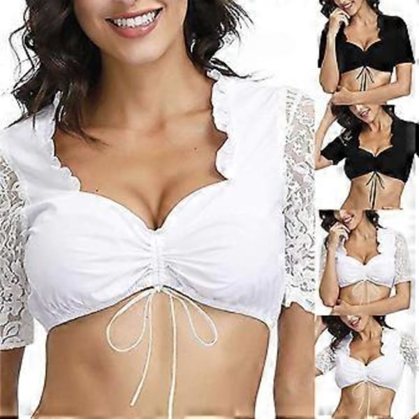 100 % uusi päivitetty pitsipusero Oktoberfest Dirndl -asuun naisille, musta elegantti Dirndl-alusvaatesetti, plus-koko, avoin rinta (XL musta)