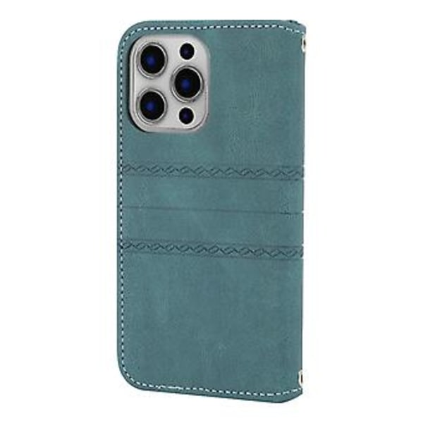 Präglad Läderfodral för iPhone 15 Pro Max (Mörkgrön)