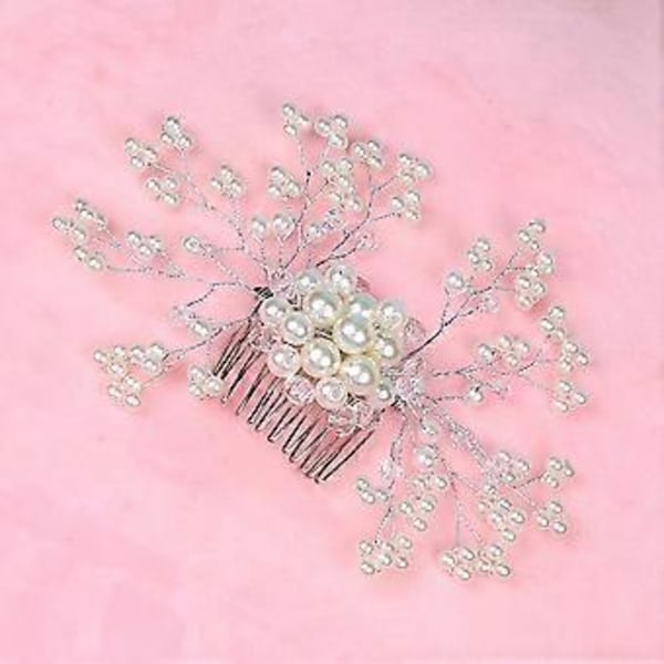 Bröllopsfest Brud Elegant Huvudbonad Kvinnor Blommig Faux Pärla Hårnål Hårkam Qinhai