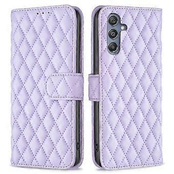 Plånboksfodral för Samsung Galaxy F34 5G/M34 5G i PU-läder med präglad rutnätsdesign och stativ (Stil B)