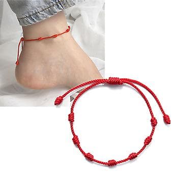 7 Knutar Rött Rep Armband 2st Flätat Armband Amulett Framgång för Studenter