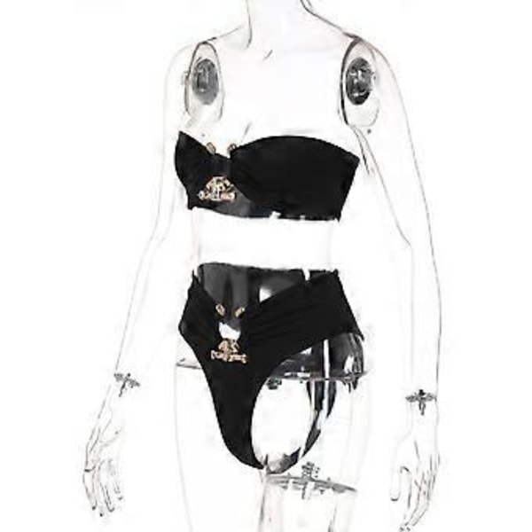 Sexet metalring hul ud syning badedragt trendy tube top bikinier sæt sommer push up strandtøj badedragt grøn L(L grøn)