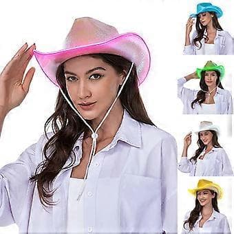 Led Pære Brim Dame Herre Cowboy Hat til Vinter Efterår Elegant Dame Julefrokost Jazz Hat Justerbar Sort