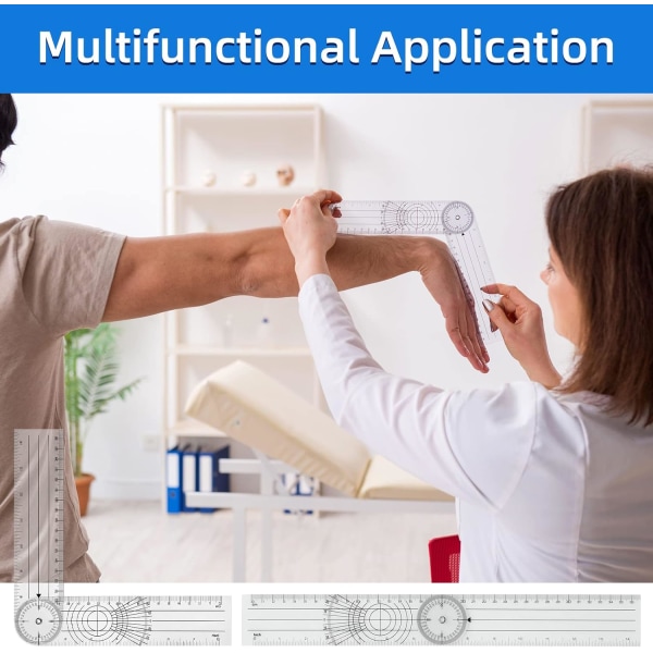 2 set 360° pyörivä goniometrin kulmaviivain läpinäkyvä kestävä, helppo kuljettaa, sopii kotiin ja