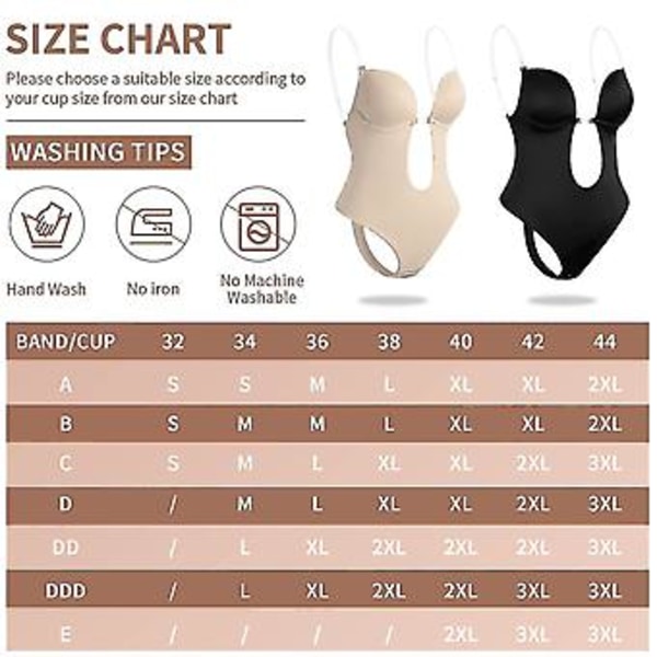 Kvindes Dyb V-hals Body Shaper Stropløs Rygløs Bodysuit Shapewear (S Beige)