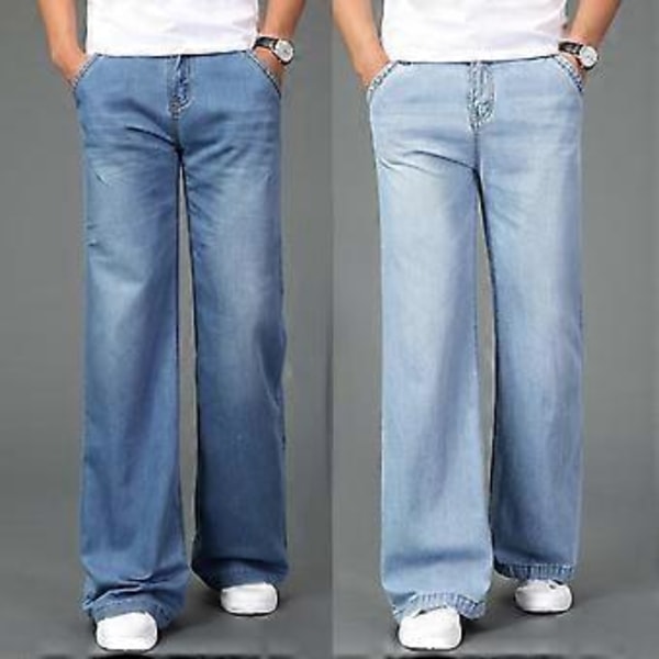 Nye Tynne Sommer Jeans med Sleng for Menn Høy Midje Lange Slengbukser for Menn Jeans Hommes Bell Bottom Jeans Menn (30 svart)