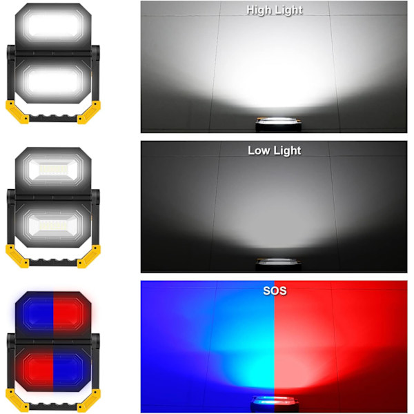 Uppladdningsbar LED-strålkastare, USB LED-strålkastare för utomhusbruk, 360° rotation, bärbar byggarbetsplats