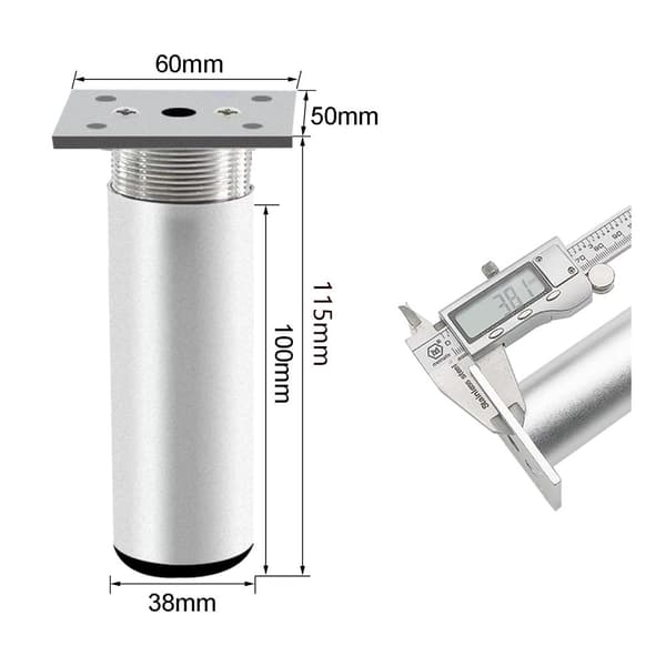 4 ställbara möbelben, metallbordsben 100 mm höjd sängben aluminiumlegering matt sil
