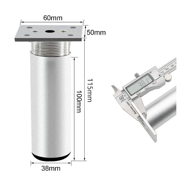 4 stk. justerbare møbelben, metalbordben 100 mm højde sengben aluminiumlegering mat sil