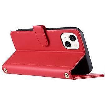 Kompatibelt Läderfodral för iPhone 14, Rombmönstrat Plånboksfodral (Röd)