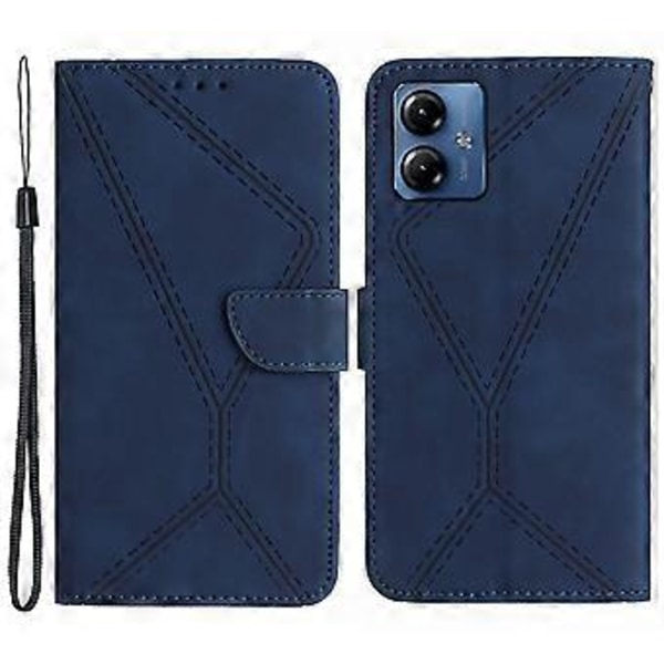 Læder Telefonetui med Indgraveret Linje til Motorola Moto G14 4G - Anti-fald, Wallet, Stativ (Stil F)
