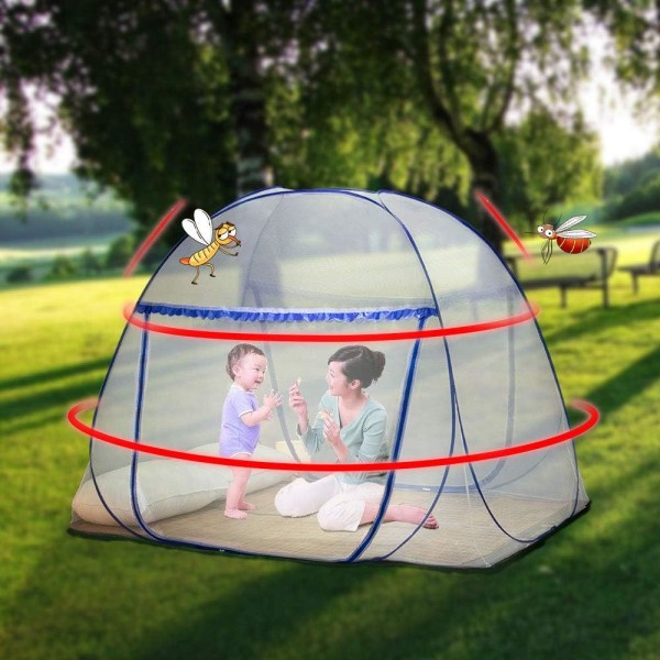 Pop Up Mosquito Net for Double Bed, Double Door Zipper, Portable