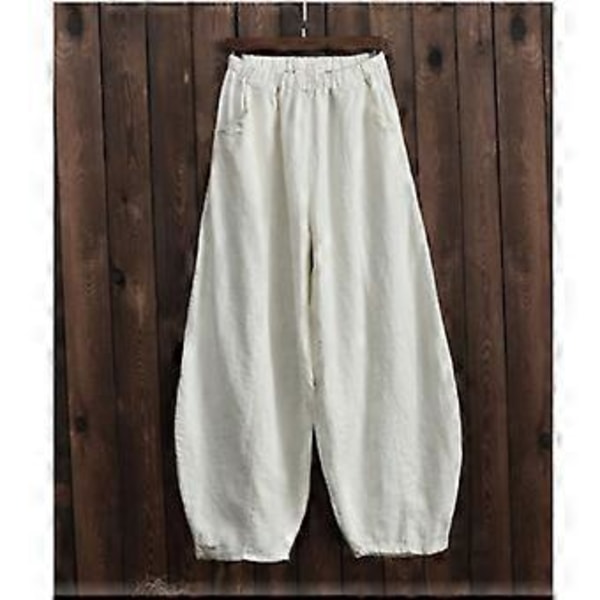 Japanske Plus Size Forår og Efterår Bomuld og Linned Løse Casual Bloomers til Kvinder (XXXL hvid)