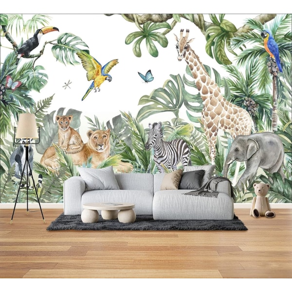 1 stk 200x150cm ikke-vevd tapet Jungle Dyr Giraffe Elephant