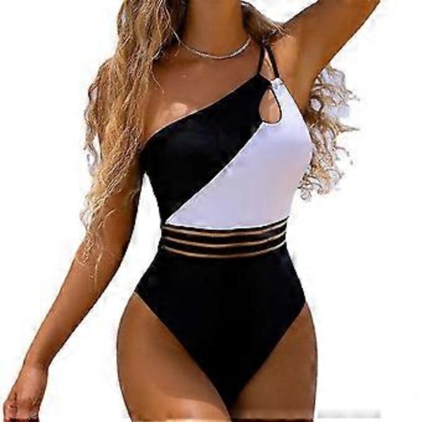 Dame One Shoulder Heldragt Badedragt Colorblock Asymmetrisk Kontrast Sexet Høj Benudskæring Badedragt Badetøj Bikini Strandtøj -NMAOV( M)