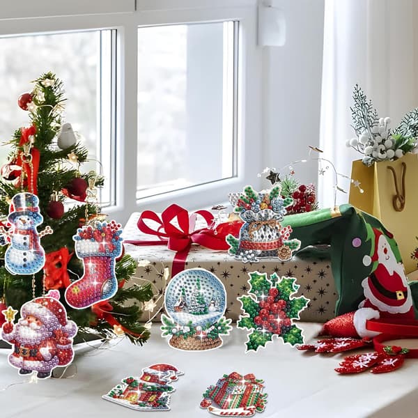 12-pak jule-DIY-diamantkunstnøgleringe, juleserie-nøgleringe - YSK222
