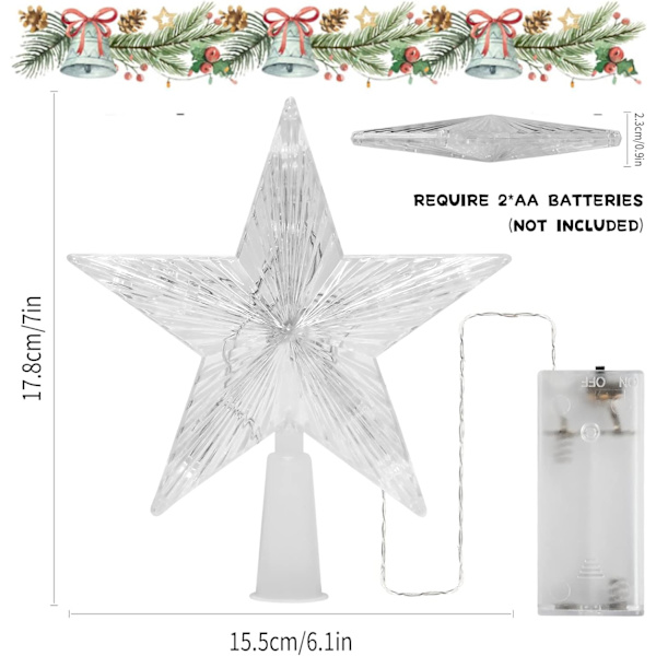 Julgransstjärna med 10 LED-lampor, julgransprydnad, Li