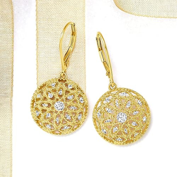 Diamond Circle Drop Øreringe i Guld over Sterling