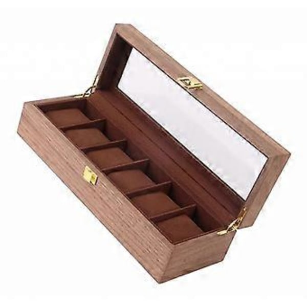 6 roms klokkeboks fløyelsdisplay etui organizer topp glass smykkeoppbevaringsboks (B)