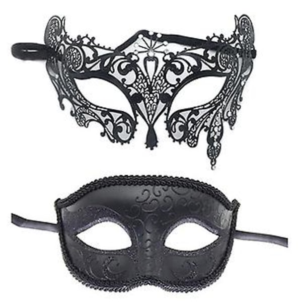 2 st Parmasker för Par - Svart Halv ansiktsmask för Dansfest Cosplay Mask