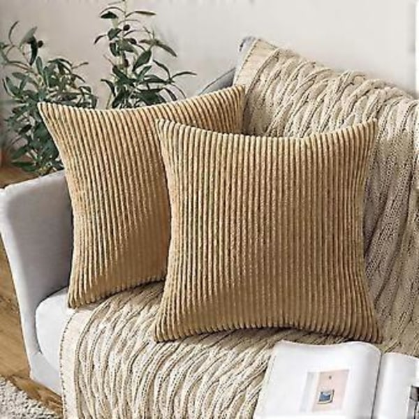 2 kpl Corduroy Pehmeät Yksiväriset Neliömäiset Tyynynpäälliset, Tynynpäällinen, Tynynpäällinen Sovalle, Makuuhuoneelle, Autolle 24 x 24 tuumaa Khaki