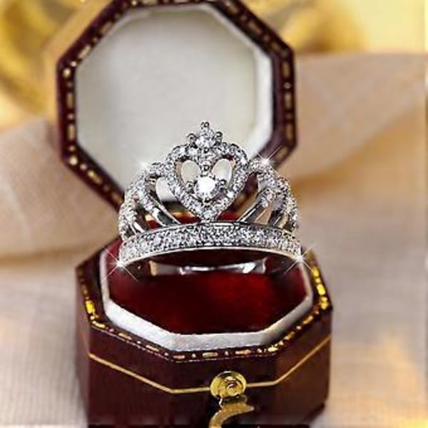 Luksus Krone Ringe til Kvinder Rosaguld Farve Skinnende Zircon Let Match Dronning Krone Ring Bryllupsfest Smykker (7 rosaguld)