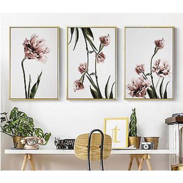 Wekity Tulpan Väggkonst Canvas Print Poster, Enkel Modekonst Ritning Dekoration för Hem Vardagsrum Sovrum Kontor och Barnrum (Set om 3 Oinramade
