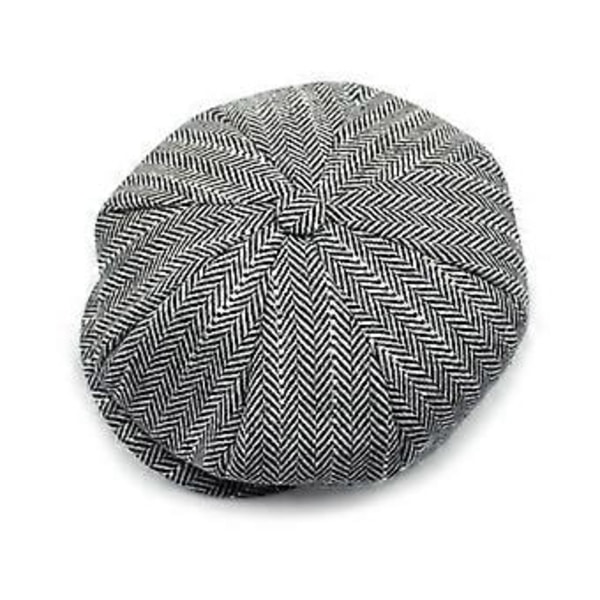Mænds Herringbone Flats Newsboy Cap Tweed Cabbie Peaky Blinders Baker Boy Hat (Sort og Hvid)