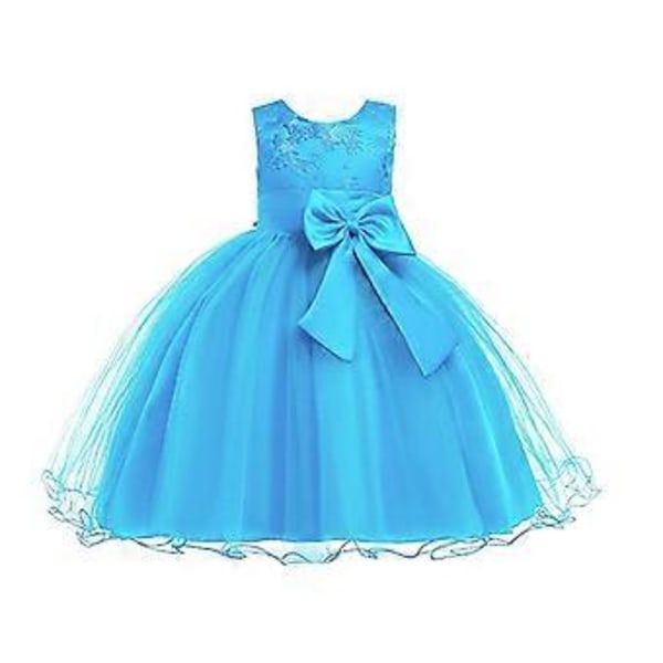 2023 Nyfödda flickors Pageant Spetsbroderade Klänningar Toddler Party Bowknot Tutu Klänning (140 Ljusblå)