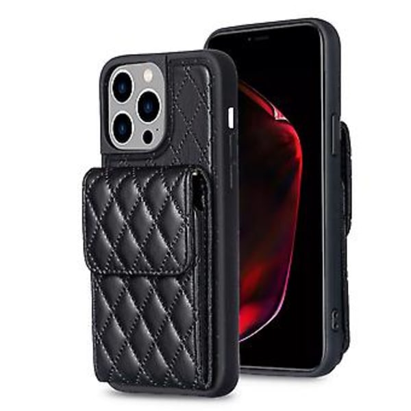Vertikal Lommebok PU-etui for iPhone 15 Pro Max (Svart)