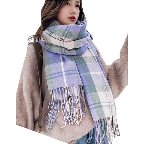 Dam Scarf Lång Sjal Vinter Tjock Varm Stickad Stor Rutig Scarf