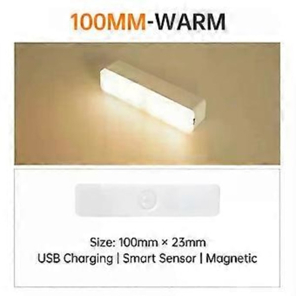 Bevægelsessensor Natlys Trådløs LED Strip Lys USB Genopladelig Garderobeskab Lampe Til Hjemmet Køkken Soveværelse 10/20/30/50cm(A2 Varmt Lys 10CM)