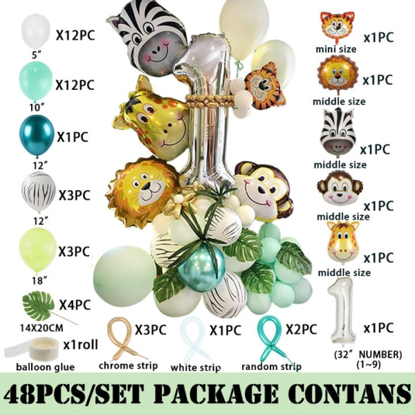 Numbers 1 - animal head balloon combo set animal theme kids