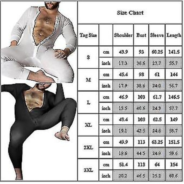 Mænds Én-delt Lange Underbukser Natpyjamas (2XL Sort)