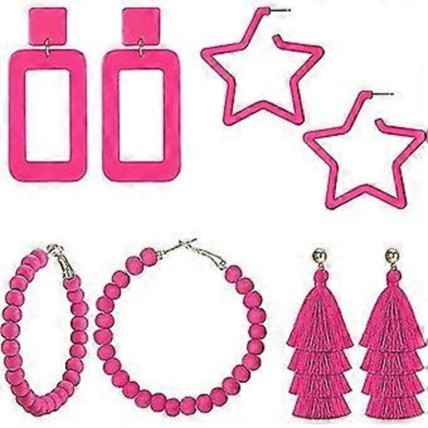 4 Par Rosa Øredobber For Kvinner Jenter Dinglende Geometriske Boho Lange Dusker Frynser Retro Hoop Øredobber Sett