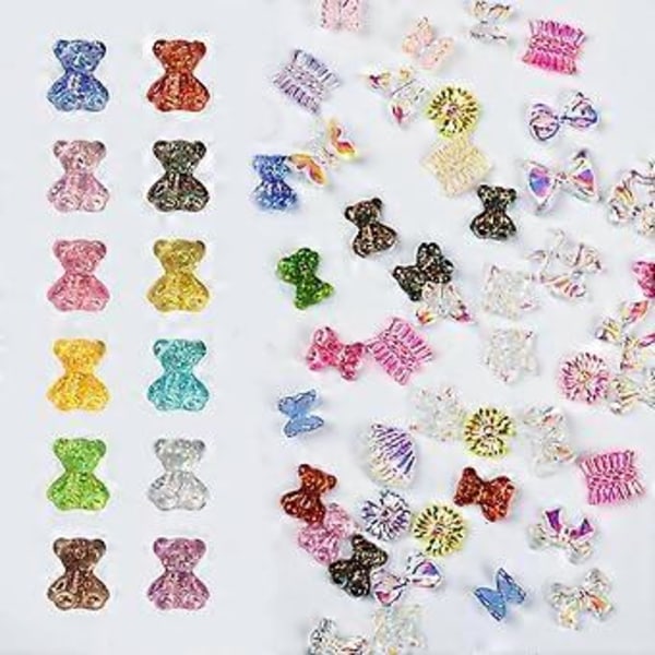 280 kpl 3D kynsikoristeita Resin Crystal Aurora Rhinestones -tarvikkeita kynsiin, kynsikiiltoa, hyytelökoristeita ja 11 väriä söpöjä karhu-koristeita manikyyriin D