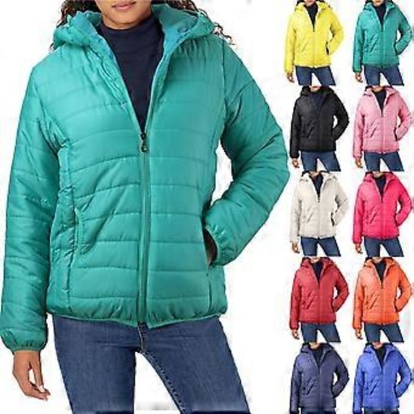 Lätta Vadderade Höst Vinter Jackor Damjackor Med Huva Ultralätt Quiltad Puffig Enfärgad Kappa för Varm Ankdunsjacka (XXL marinblå)