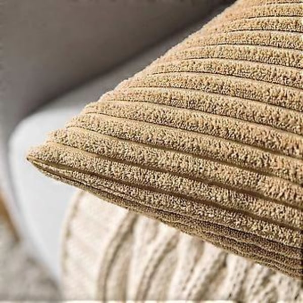2 kpl Corduroy-tyynynpäälliset, Super Pehmeät Heittotyynynpäälliset, Raidallinen Tyynynpäällinen Sovalle, Makuuhuoneelle, Sovalle, 20 x 20 tuumaa, Khaki