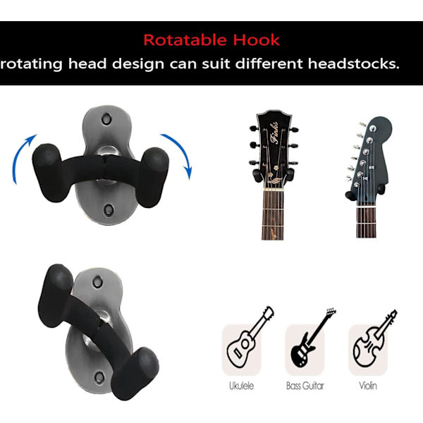(skicka spikar) Silver - 2-pack Metallgitarrväggfäste, Gitarrställ med