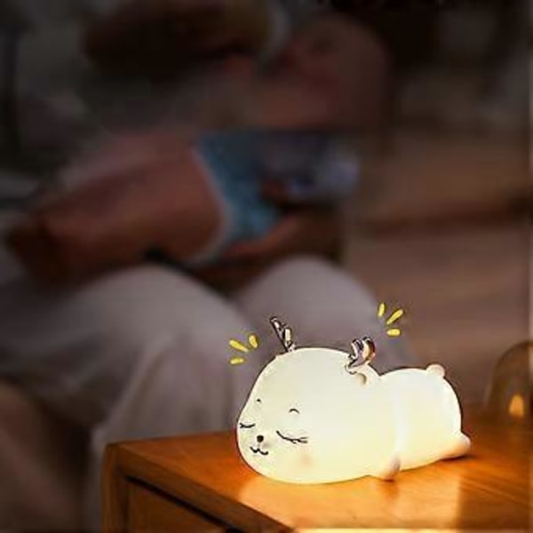 1.5W Silikon Nattlampa Söt Hjortform Bärbar Barnlampa med Tryckkontroll Smart Timer