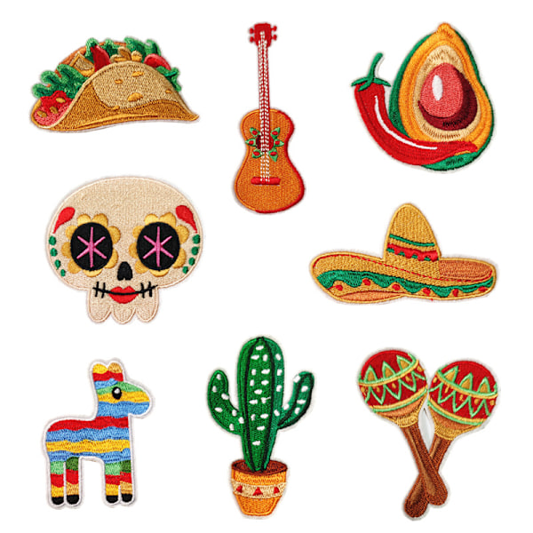 8 stycken Mexiko broderade strykjärnspåsar, broderade klistermärken strykjärn