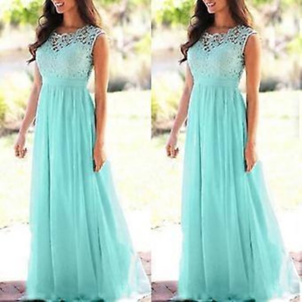 Stort prisfald Ny dame Blonde Elegant Bryllups Aftenkjole, Lang afslappet blondekjole, Brudepigekjoler, S-XXL(S Blå)