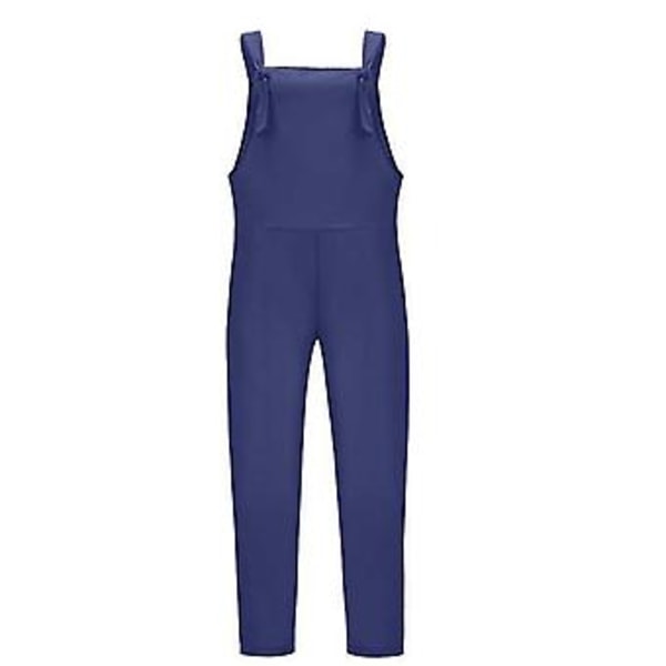 Dame Spring Sommer Casual Løse Lange Bib Bukser Jumpsuits Baggy Bomuld Linned Look Rompers Overalls Bukser Plus Size (2XL Mørkeblå)