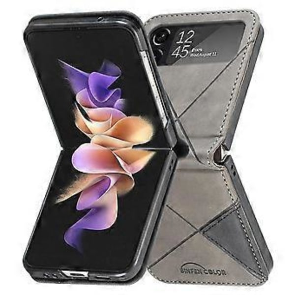 Geometriakuvioinen suojakotelo Samsung Galaxy Z Flip 4:lle, kova PC-kehys + PU-nahkainen iskunkestävä suojus