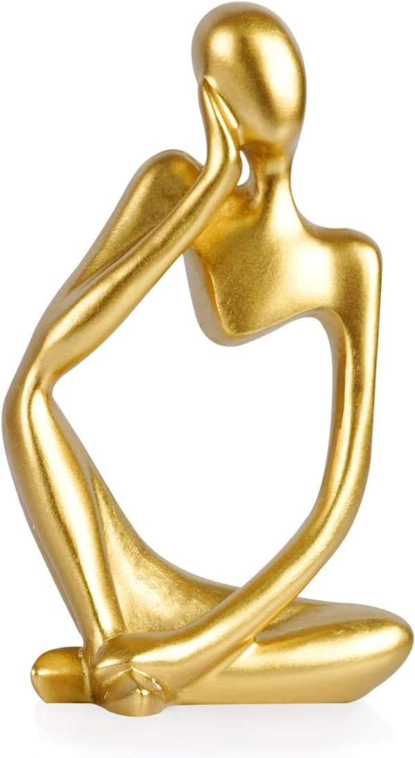 Abstrakt skulpturstatue i svart harpiks i Thinker-stil, samleobjekt