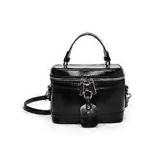 Dame Skuldertaske Stilfuld Crossbody Taske PU Læder Box Taske Håndtaske Ensfarvet Messenger Taske Mode Top Håndtag Taske Sort (Sort)