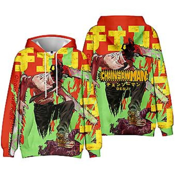 Unisex Chainsaw Man Anime Hoodie med Lange Ærmer 3D Grafisk Print Sweatshirt Trøje (S A)