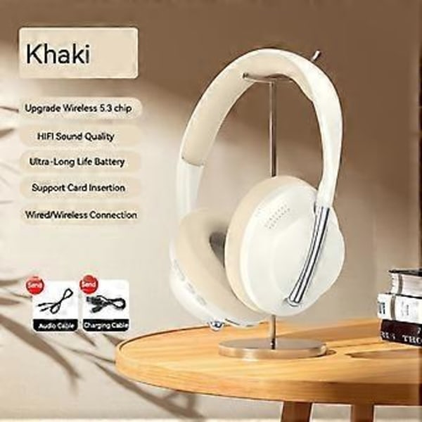 Huvudmonterat Bluetooth-headset trådlöst musikheadset heltäckande tredimensionella hörselkåpor infällbara (blå)