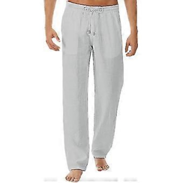 hmwy-herr linne-look baggy byxor resår i midjan avslappnade strand yoga byxor (3XL Grå)